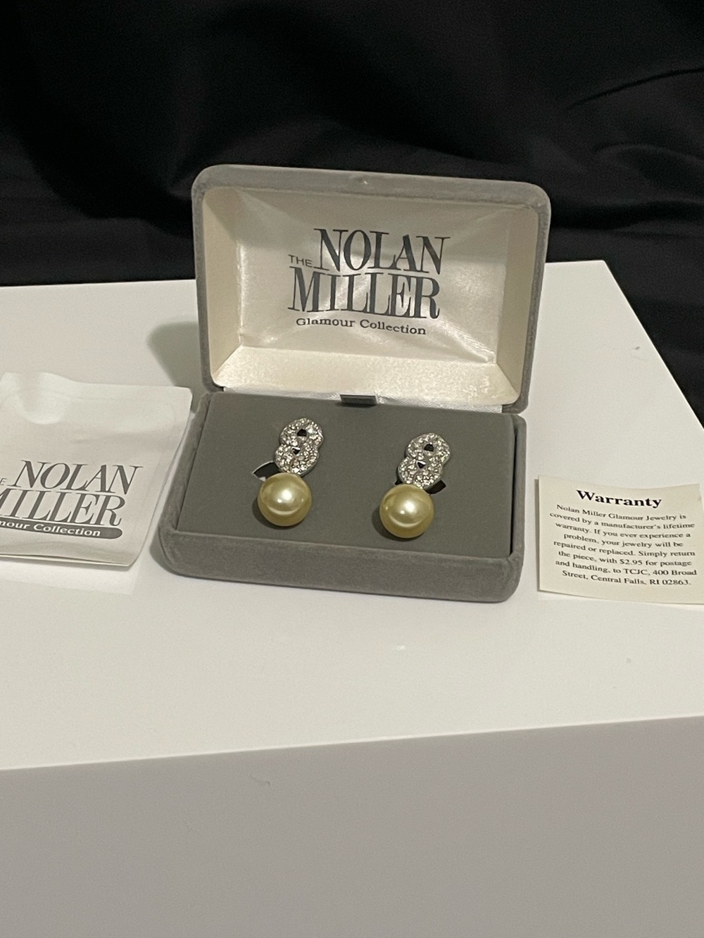 New- in full set -Nolan Miller Gold Pearl and Crystal Drop Earrings